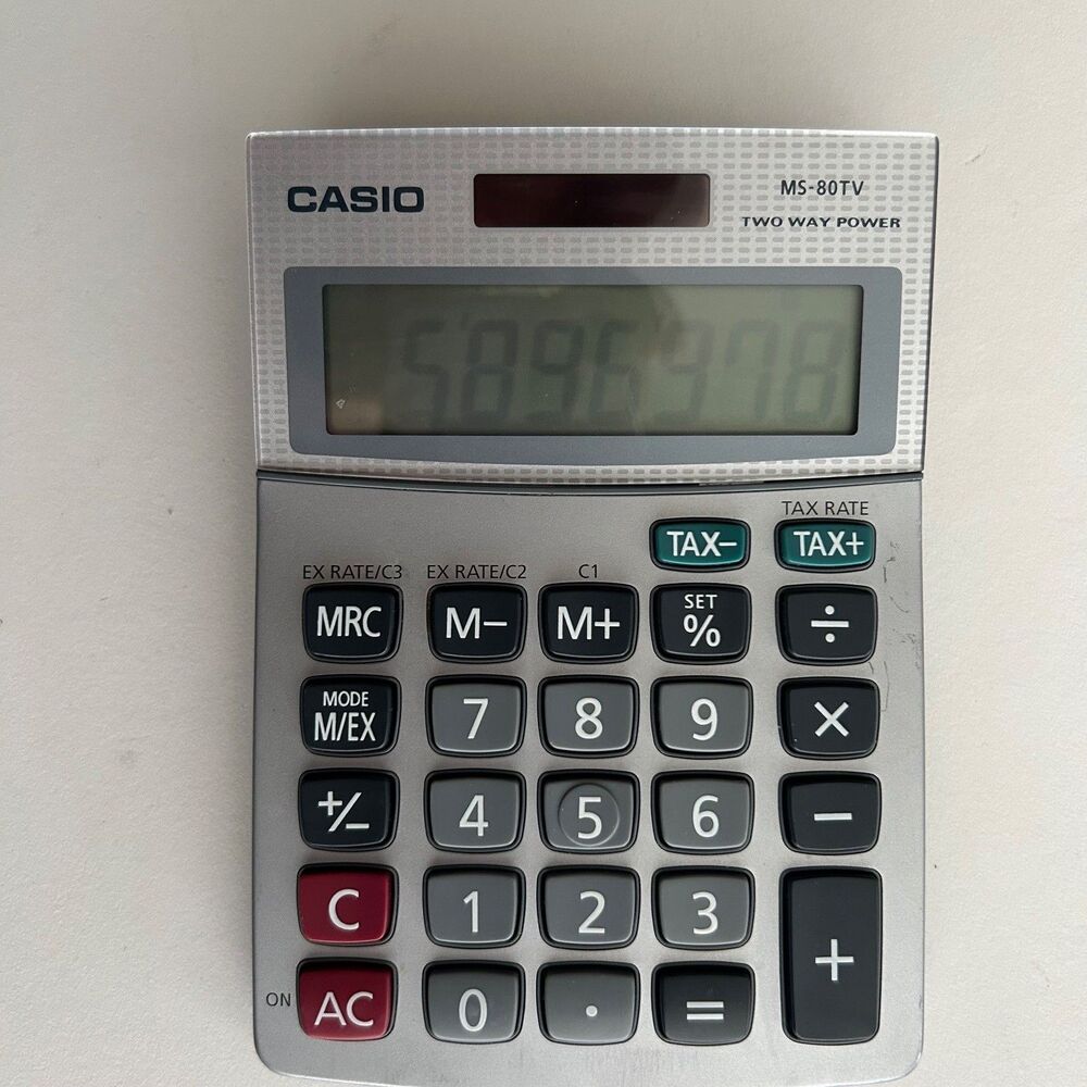 Casio Calculator MS-80TV Two Way Power Desktop 8 Digit Solar Tax Function Gray